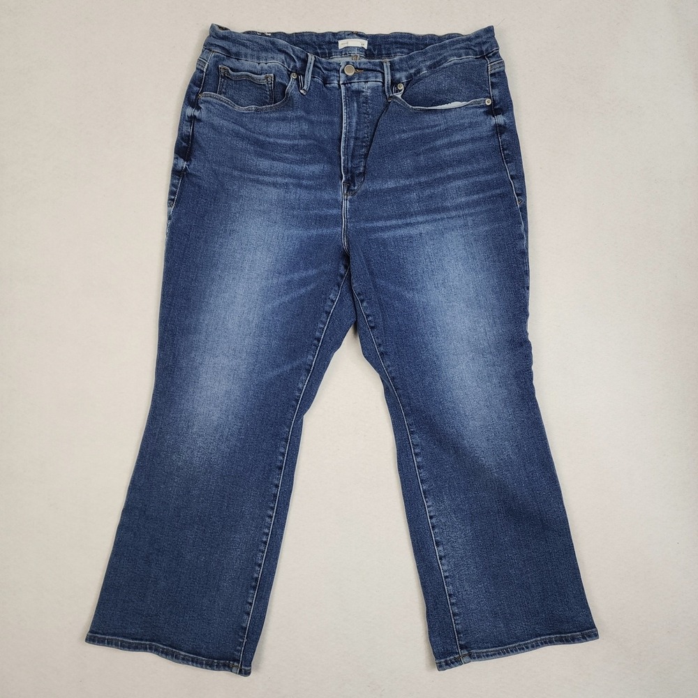 Good American Mini Bootcut Jeans Womens 20 Blue Denim Cotton Stretch Cropped